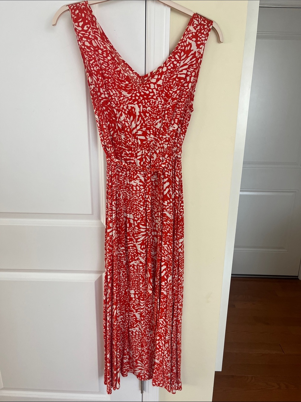 Orange and White Sleeveless Patterned Maxi Dress